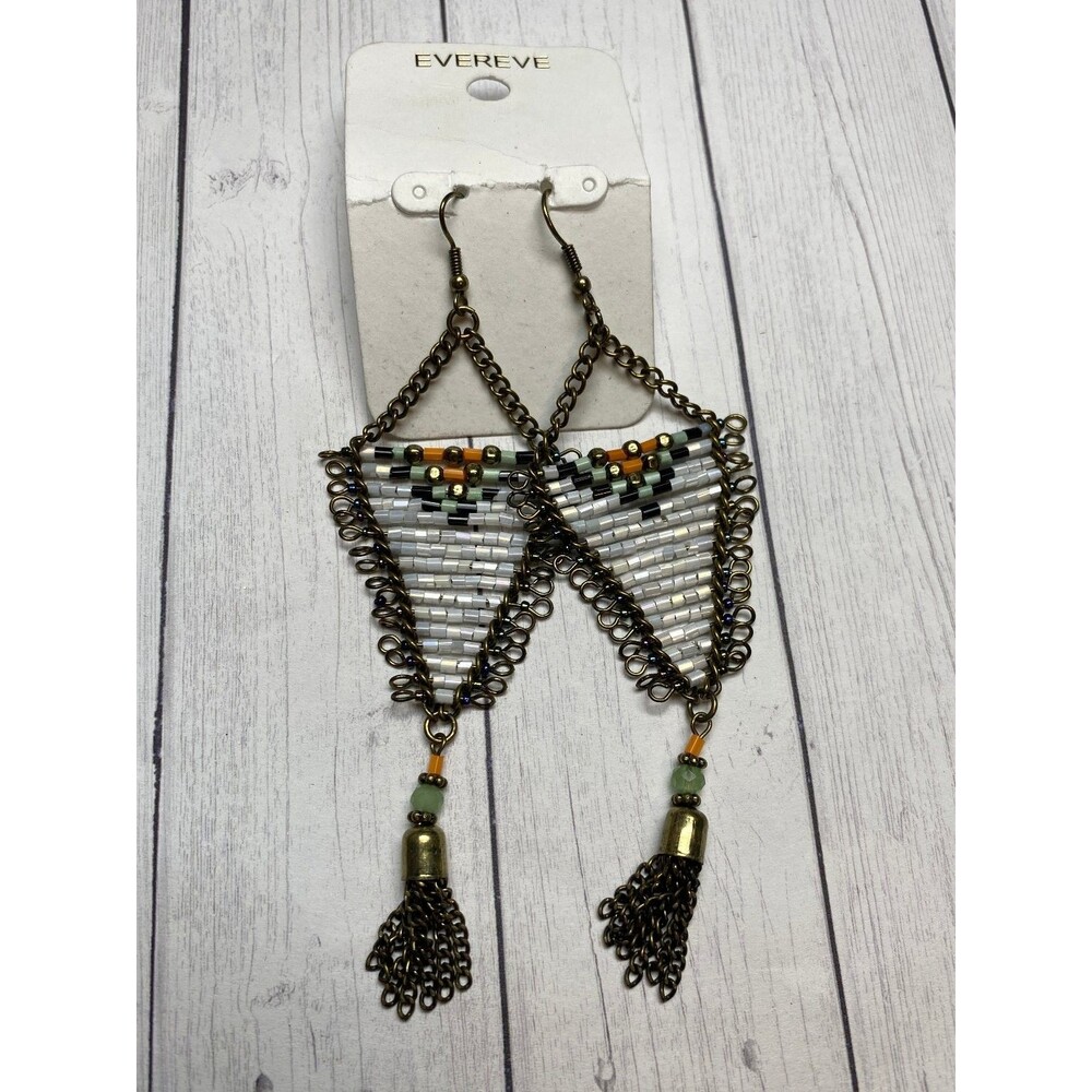 Evereve Seed Bead Tassel Dangle Earrings 4 inch Multi Color